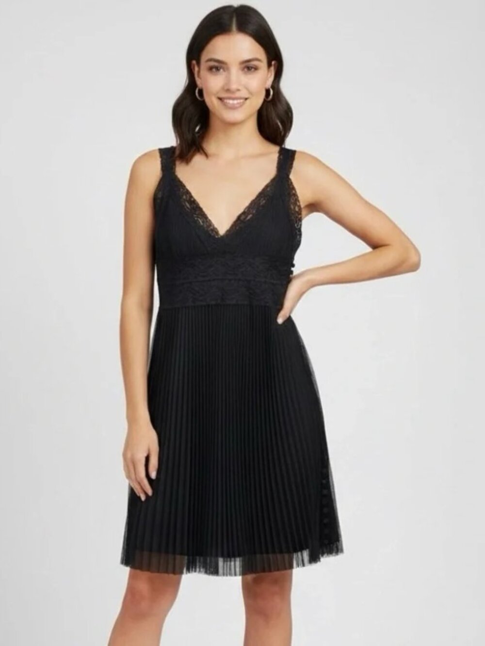** Twenty One Black Sleeveless  Lace and Tulle Mesh Micro Pleated Dress Size M